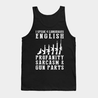 Locked and Loaded with Laughter! Funny '4 Languages' Sarcasm Gun Tee & Hoodie Tank Top